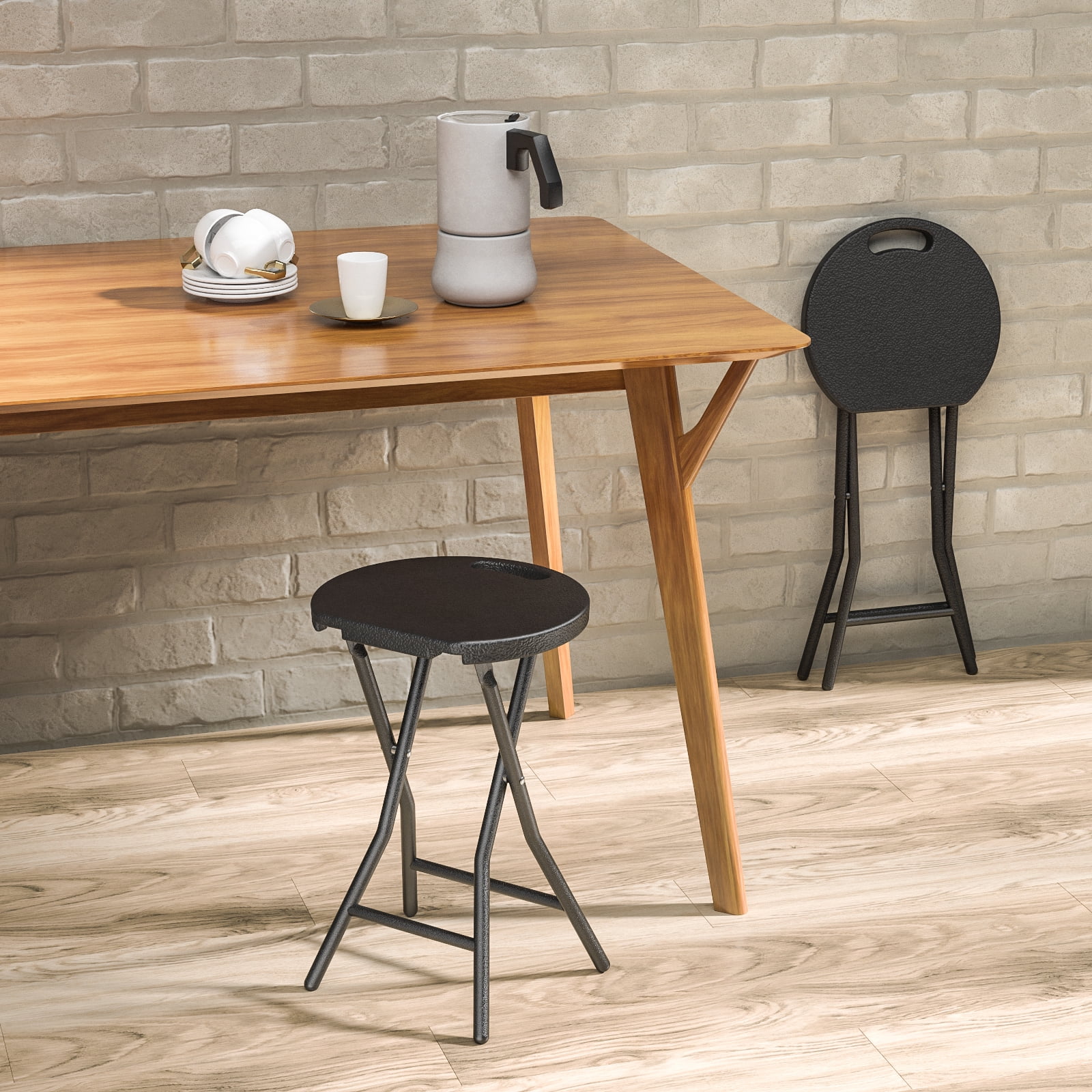 Rfiver 18-Inch Round Collapsible Folding Stool with 300lbs Capacity Set of 2, Black