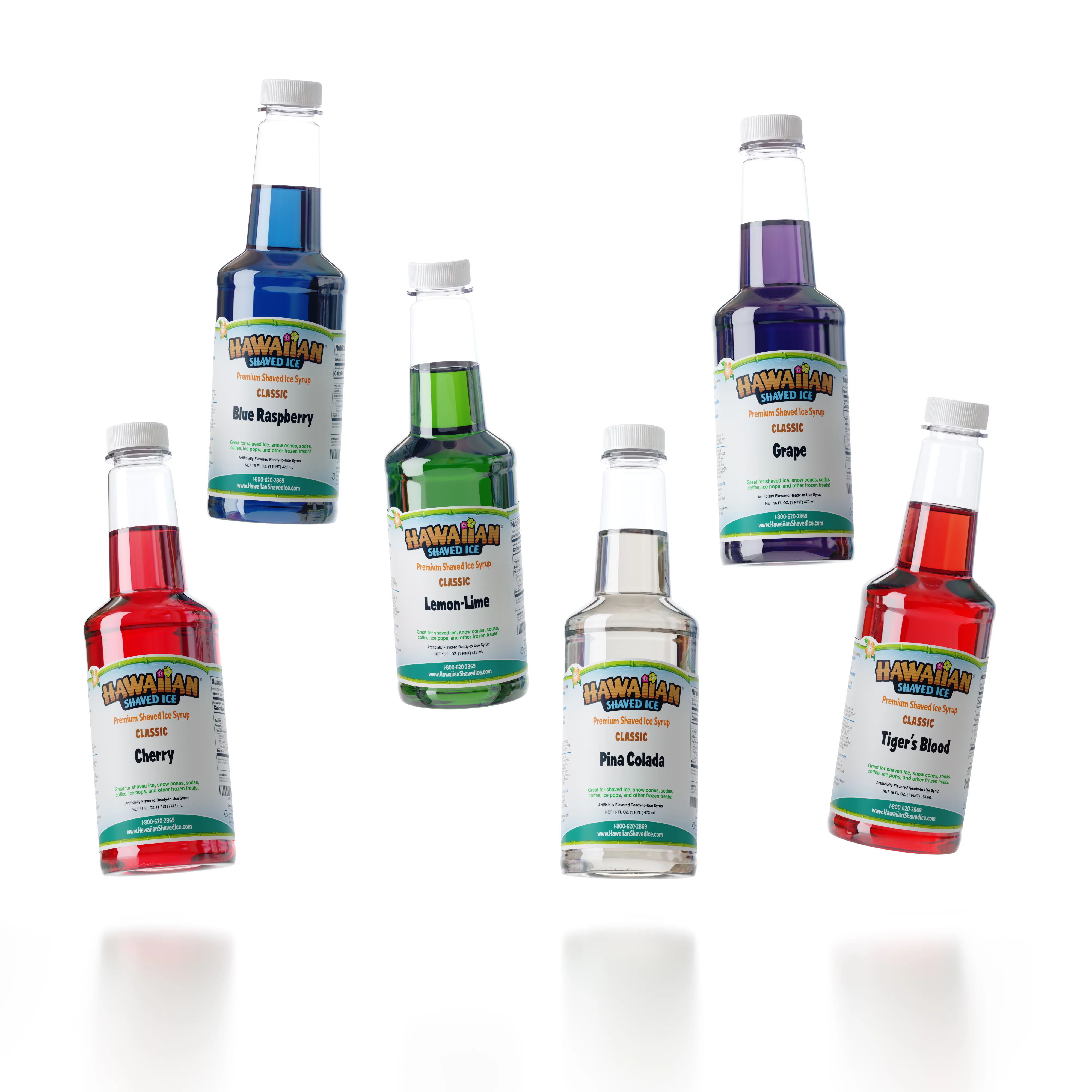 Hawaiian Shaved Ice Snow Cone Syrup 6 Flavor Pack, Pints