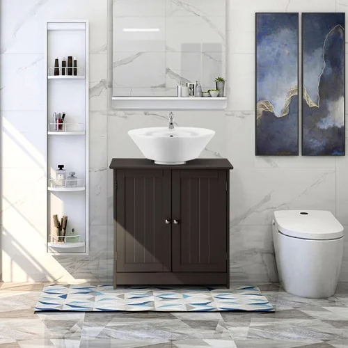 VINGLI Pedestal Sink Cabinet Traditional Under Sink Storage Cabinet Espresso Bathroom Vanity with 2 Doors Adjustable Shelf 23.6