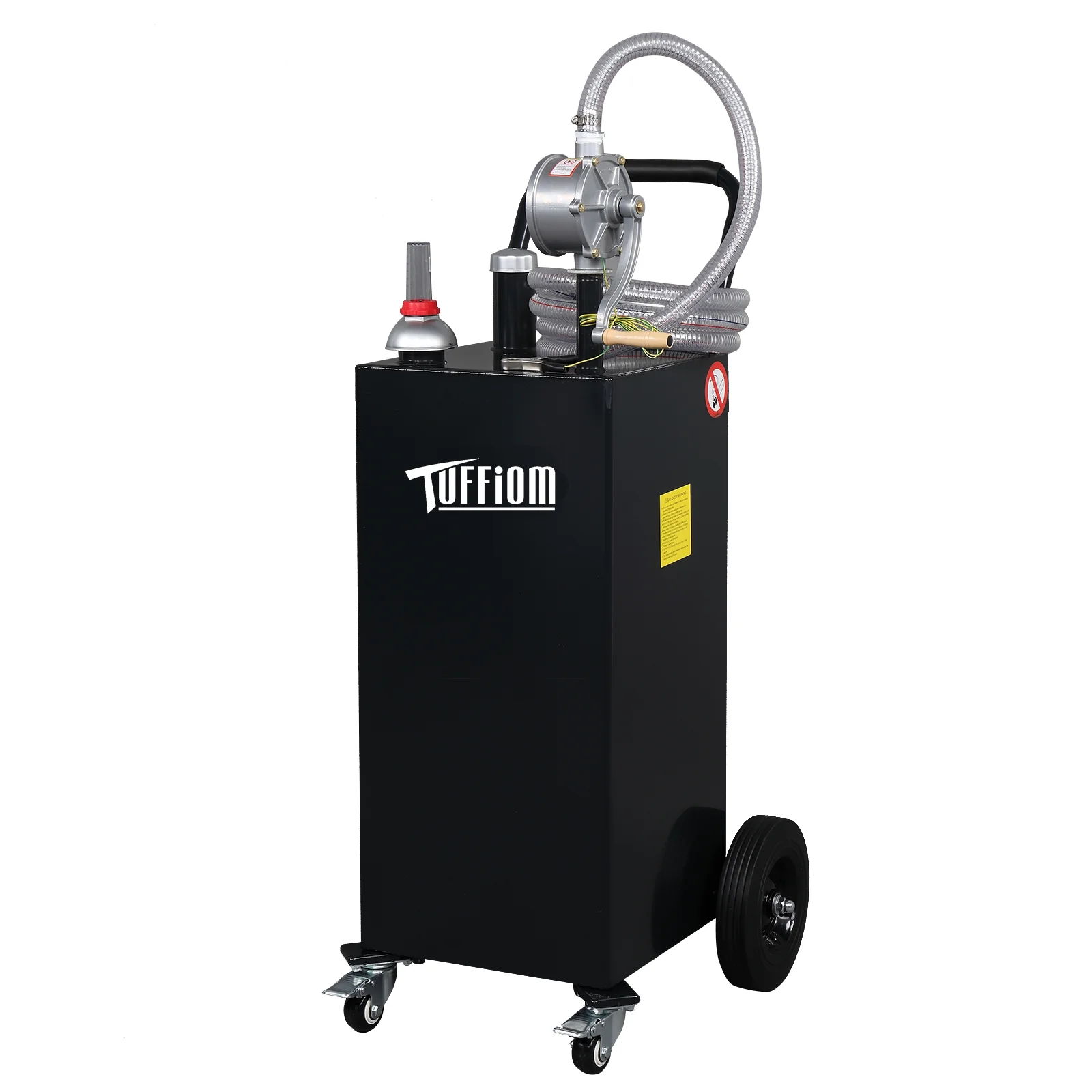 TUFFIOM 35 Gallon Gas Caddy with Hand Pump & Wheels, Gasoline Diesel Transfer Tank