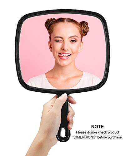Large Hand Mirror, Salon Barber Hairdressing Handheld Mirror with Handle (Square Black 10.3