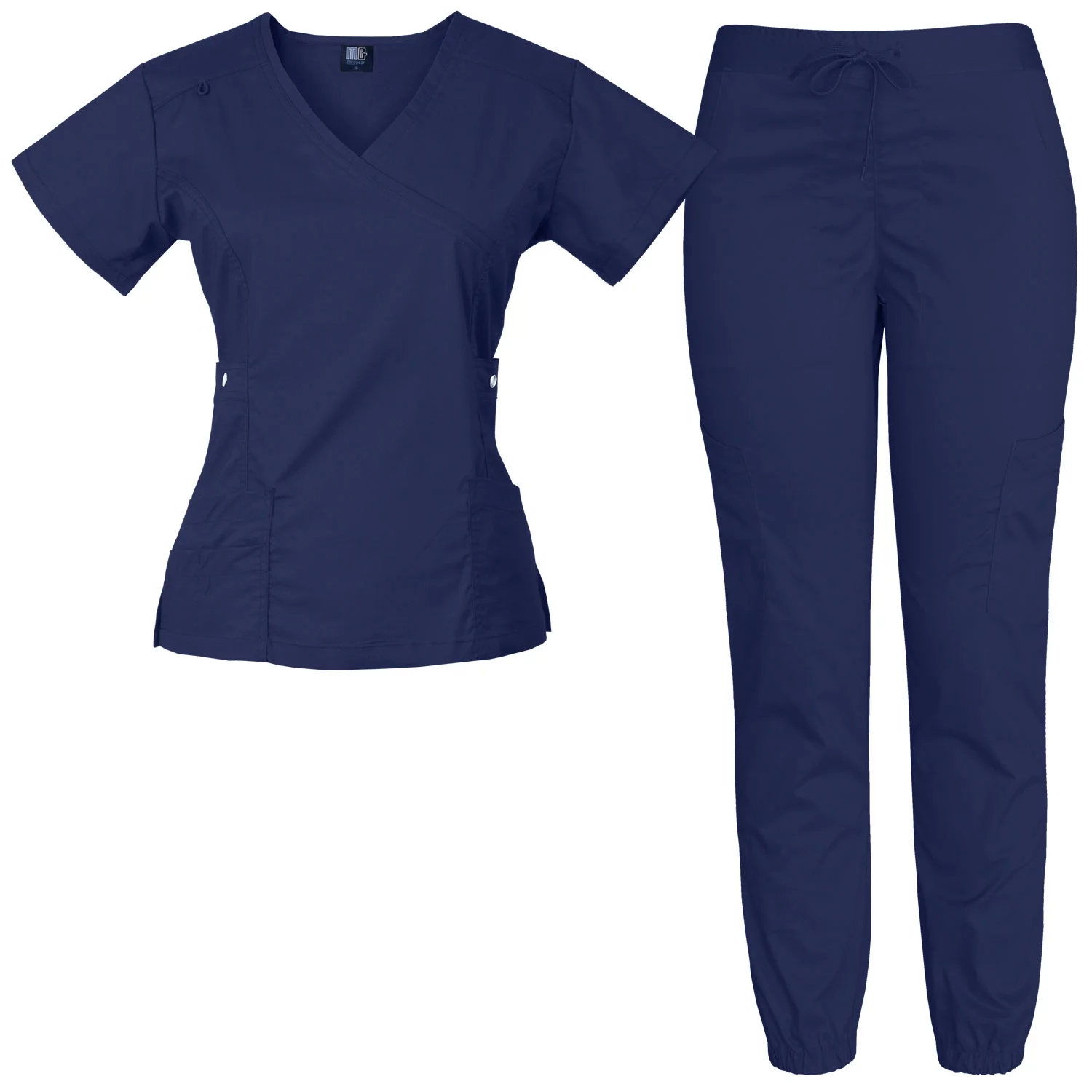 Medgear Women's 12-Pocket Stretch Jogger Scrub Set, Indigo, XL
