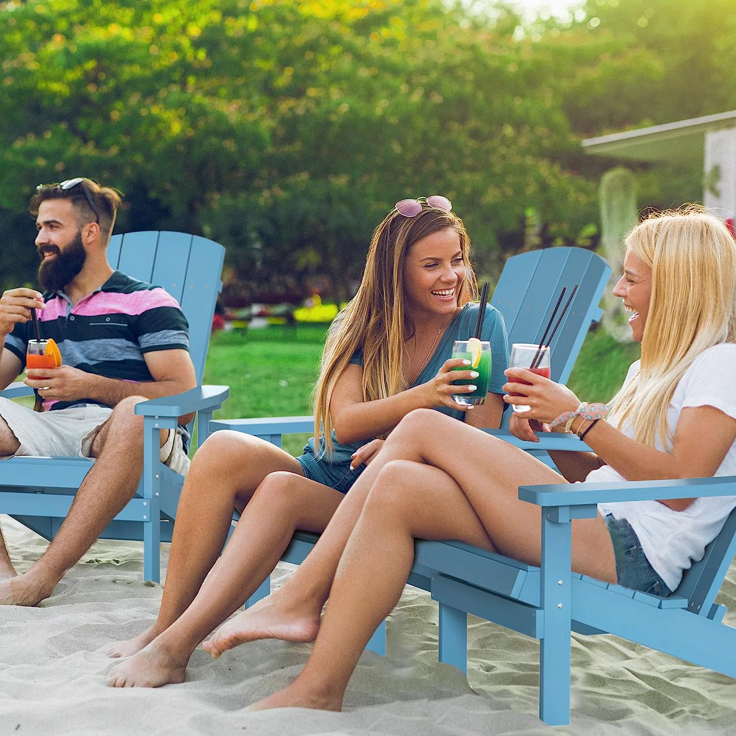 Royalcraft Adirondack Chairs, Outdoor Weather Resistant Plastic Fire Pit Chairs, 350 LBS Patio Adirondack Chair for Easy Assembly, Blue