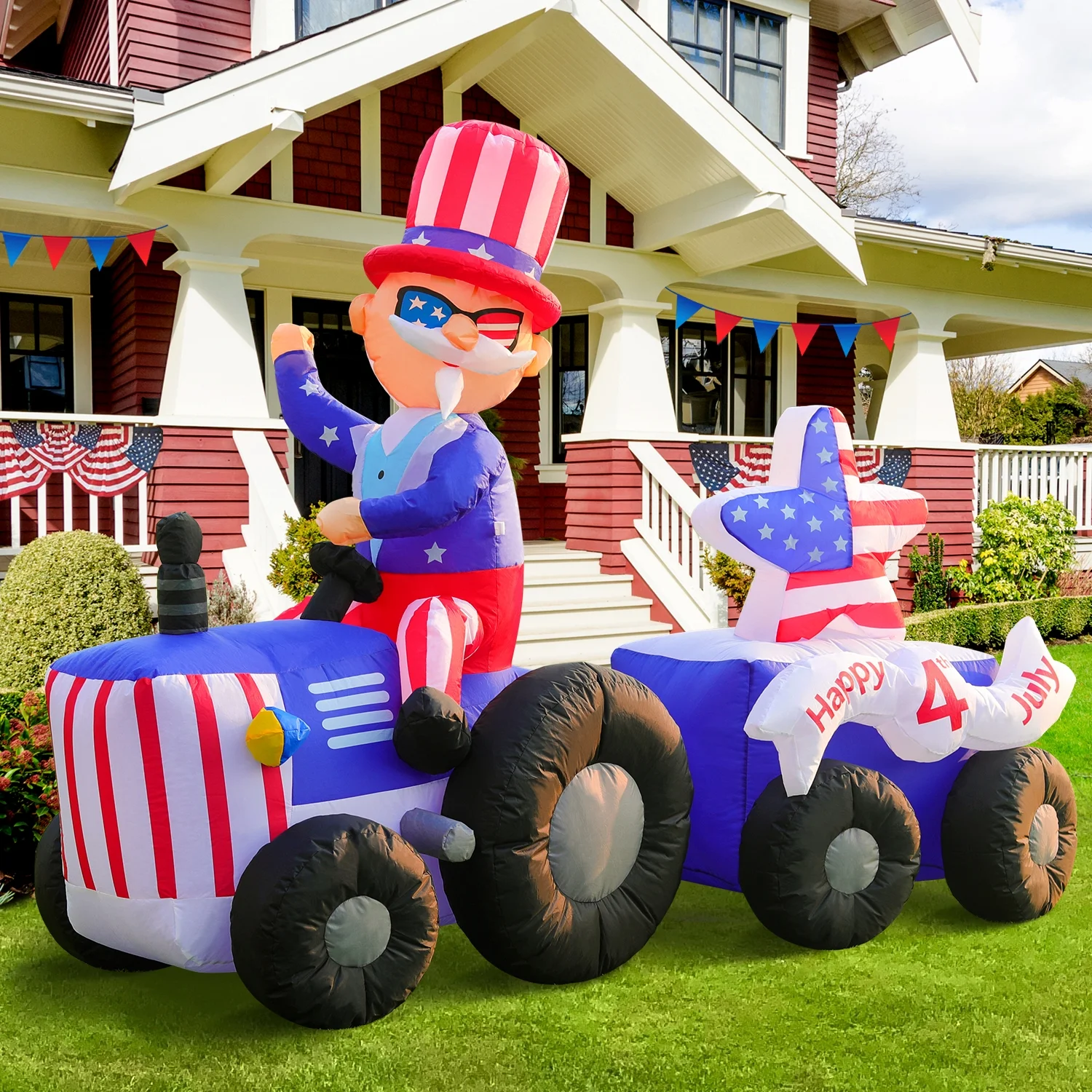 DomKom 4th of July Patriotic Inflatable 6FT Uncle Sam on Tractor Blow Up Yard Decorations with LED Lights for Holiday Party Decor Independence Day Memorial Day Gift