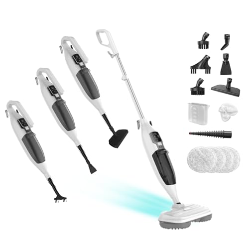 Steam Mop with 13 Accessories,Steam Cleaner for Home,Floor Scrubber spin mop for Hard Floors Deep Cleaning, 2 Washable Mop Pads for Home Use, 550ml Capacity,30 Second Heat-Up(White)