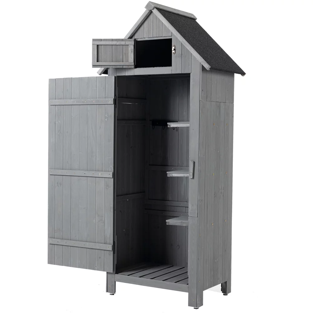 Outdoor Storage Cabinet, Garden Wood Tool Shed, Outside Wooden Shed Closet with Shelves and Latch for Yard, Patio, Deck and Porch, Wooden Garden Shed Gray