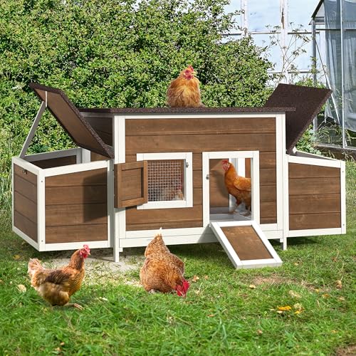 YITAHOME Chicken Coop 11.5ft² Large Wooden Chicken House Chicken Pen Outdoor with 2 Nesting Boxes Poultry Cage Rabbit Hutch Duck Cage with Weatherproof Roof (Grey)