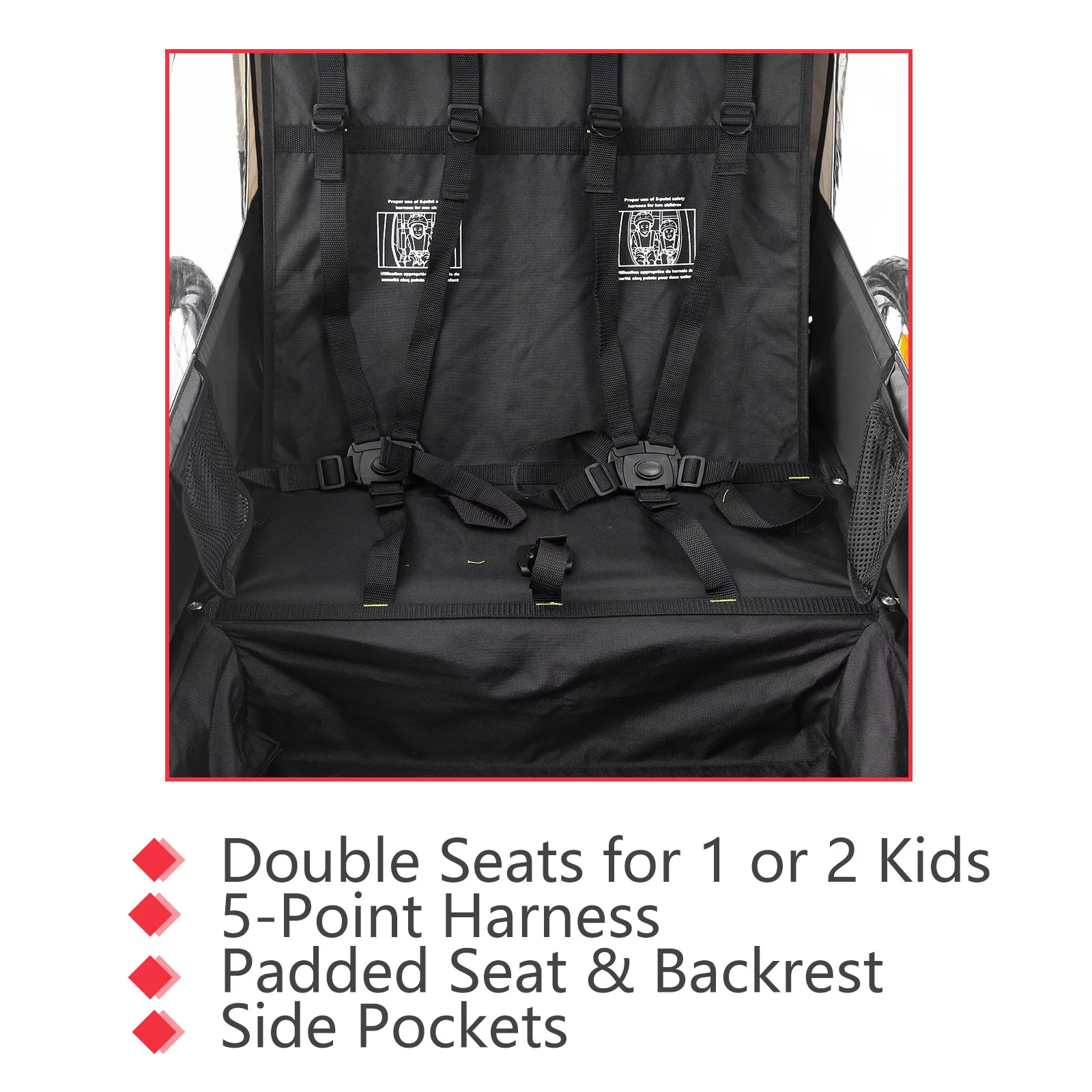 MOJAY Large Double Seats Foldable Kids Bike Trailer for Outdoor Adventure, Red