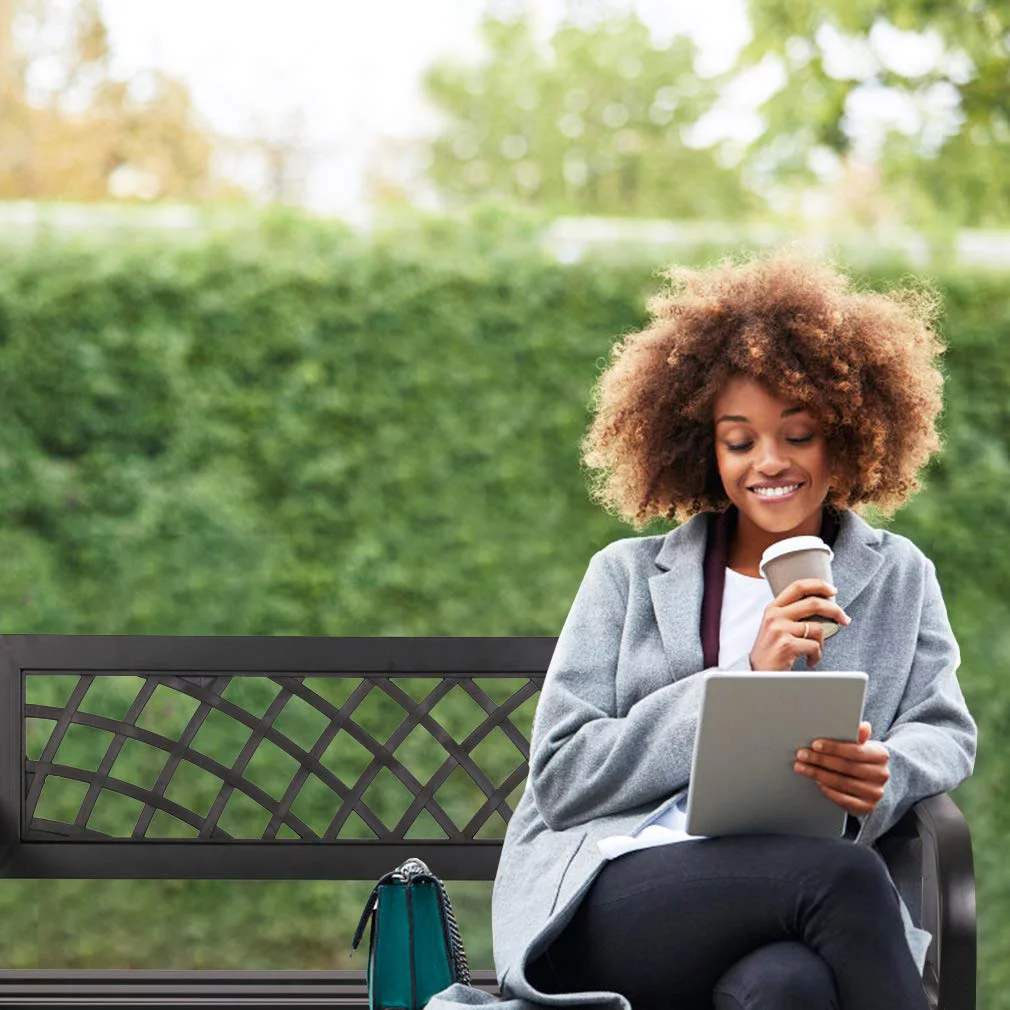 FDW Outdoor Durable Steel Garden Bench - Black