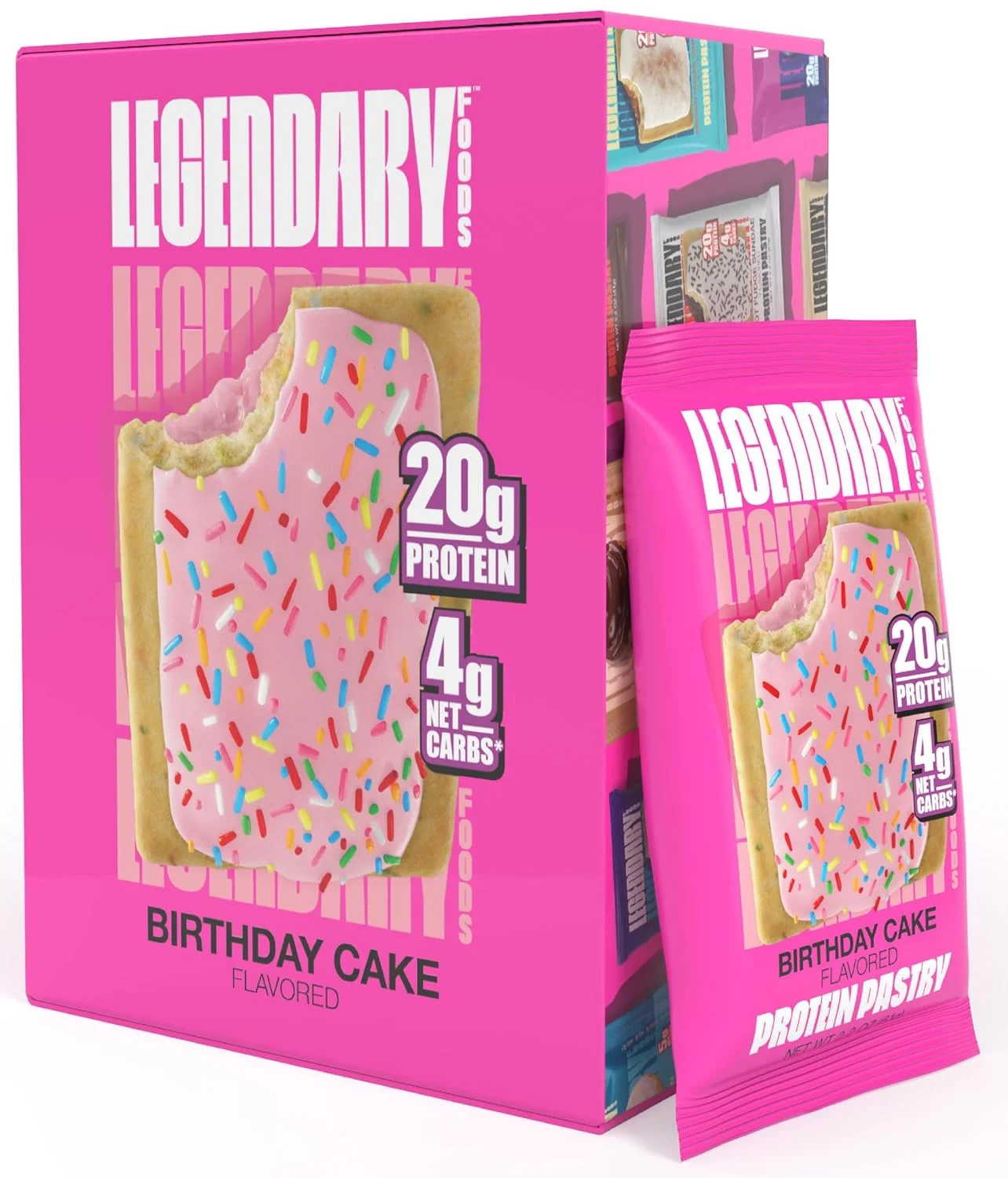 Legendary Birthday Cake Protein Pastry, Low Carb Snack Pack to Go 8CT