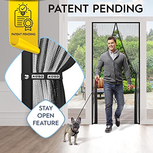 AUGO Magnetic Screen Door - Self Sealing, Heavy Duty, Hands Free Mesh Partition Keeps Bugs Out - Pet and Kid Friendly - Patent Pending Keep Open Feature - 38 Inch x 83 Inch