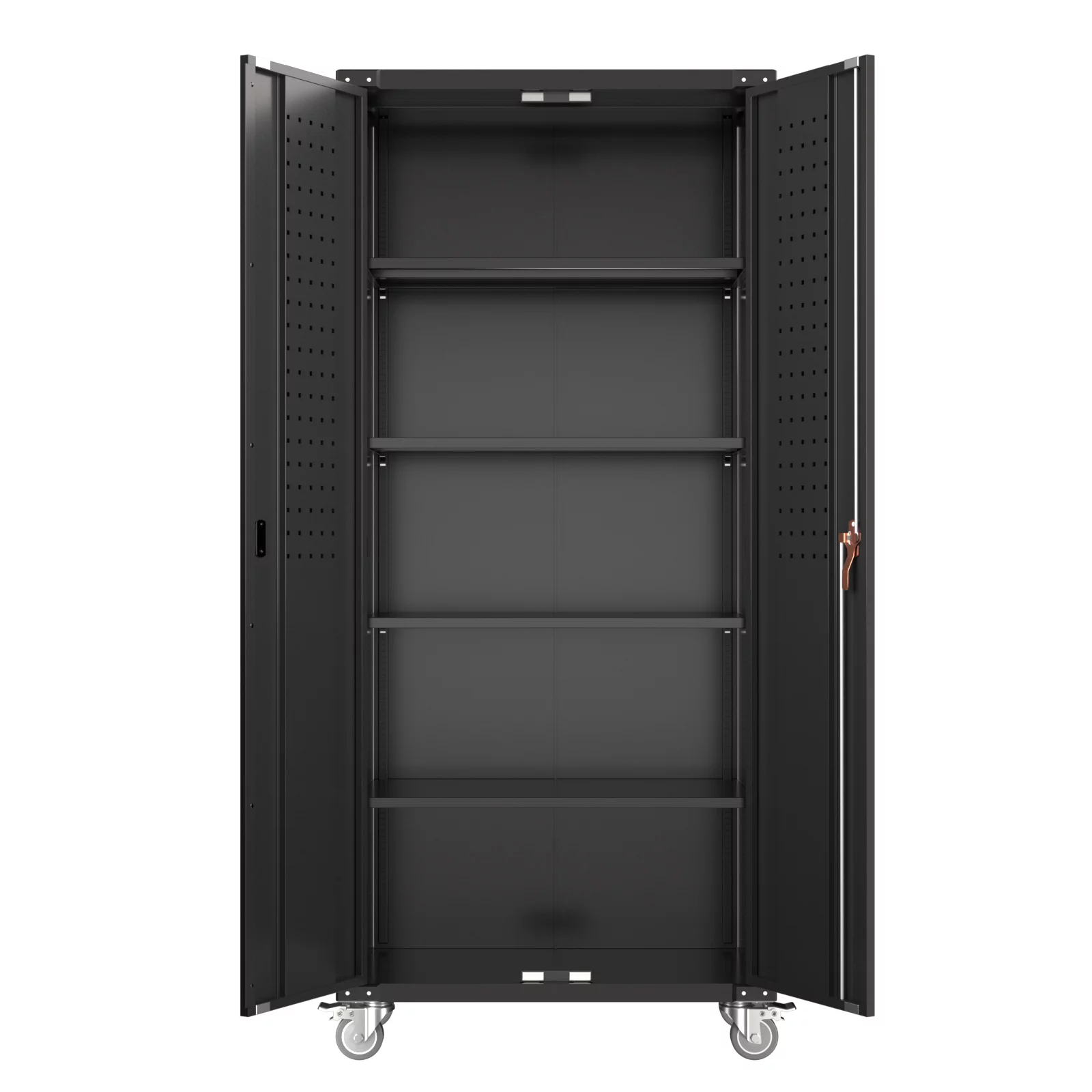 SUPEER 72 Inches Black Metal Storage Cabinet with Wheels and Pegboard, Rolling Storage Garage Cabinet with Adjustable Shelves and Door for Garage, Office, Kitchen, Laundry Room, Assembly Required