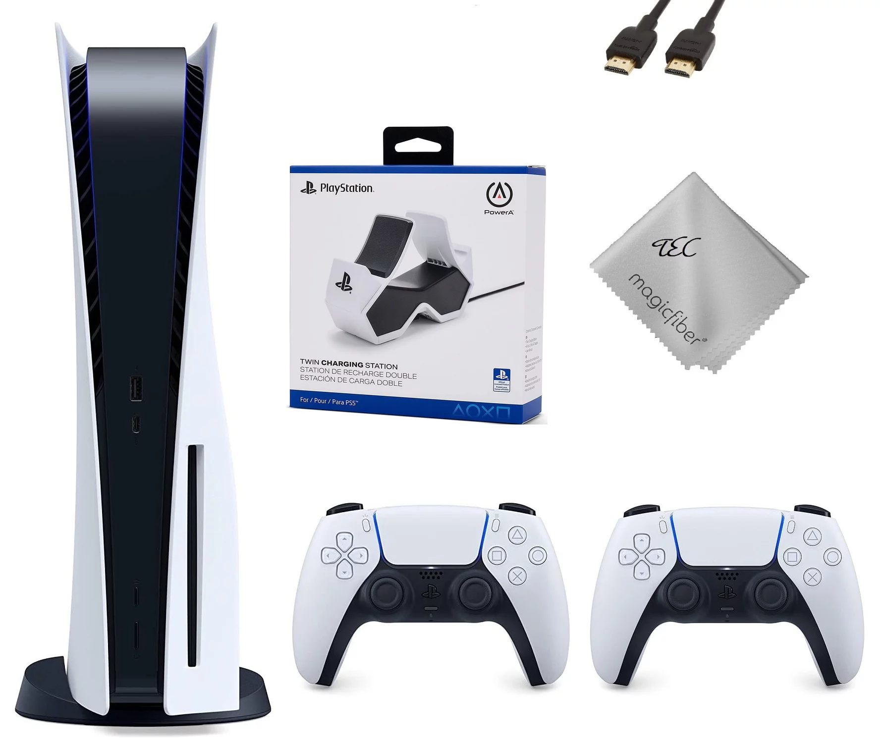 TEC Sony PlayStation_PS5 Gaming Console (Disc Version) with One Extra Controller Plus Dual Charging Station Bundle