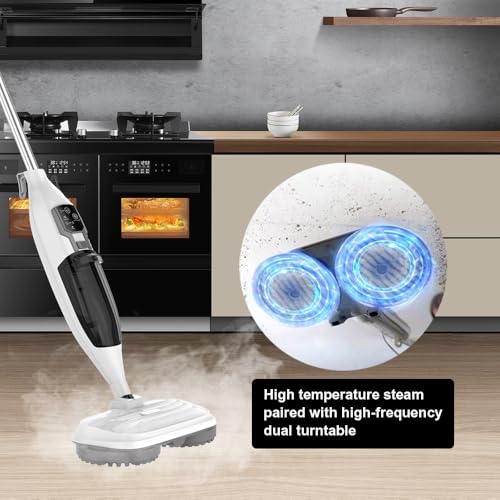Steam Mop with 13 Accessories,Steam Cleaner for Home,Floor Scrubber spin mop for Hard Floors Deep Cleaning, 2 Washable Mop Pads for Home Use, 550ml Capacity,30 Second Heat-Up(White)