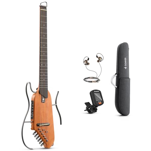 Donner HUSH-I Guitar For Travel - Portable Ultra-Light and Quiet Performance Headless Acoustic-Electric Guitar, Mahogany Body with Removable Frames, Gig Bag,and Accessories