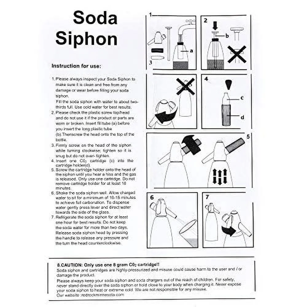 1 Liter Aluminium Soda Siphon Fizz Maker, Seltzer Water Creator, with 20 Pack 8 Gram Co2 Cartridges