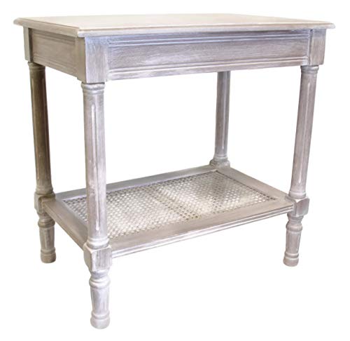 Urbanest Jamestown Side Table with Rattan Shelf, Vintage Grey