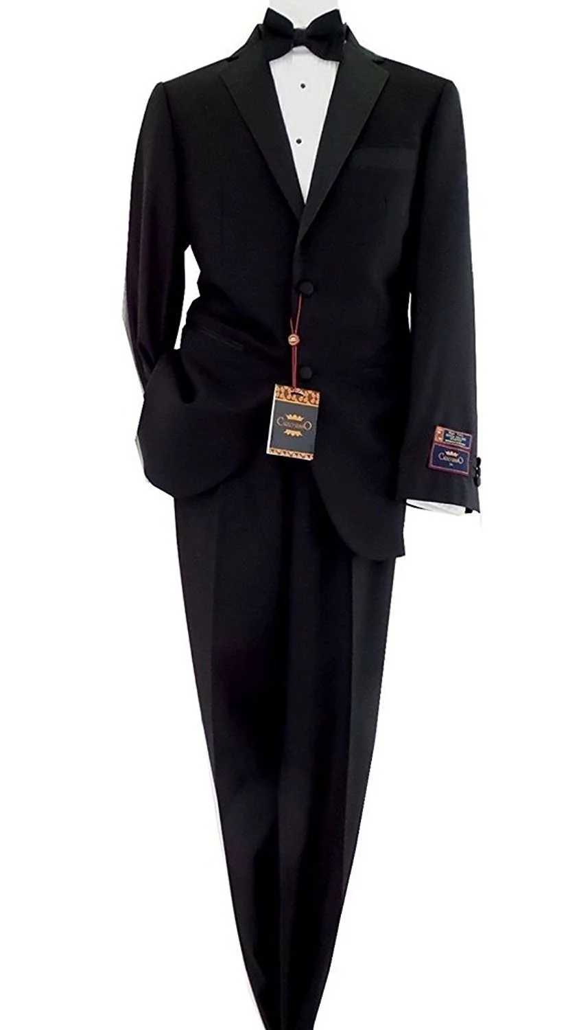 Carlo Lusso Men's Single Breasted 2 Button Front Notch Lapel Tuxedo Suit Set (50L, Black)