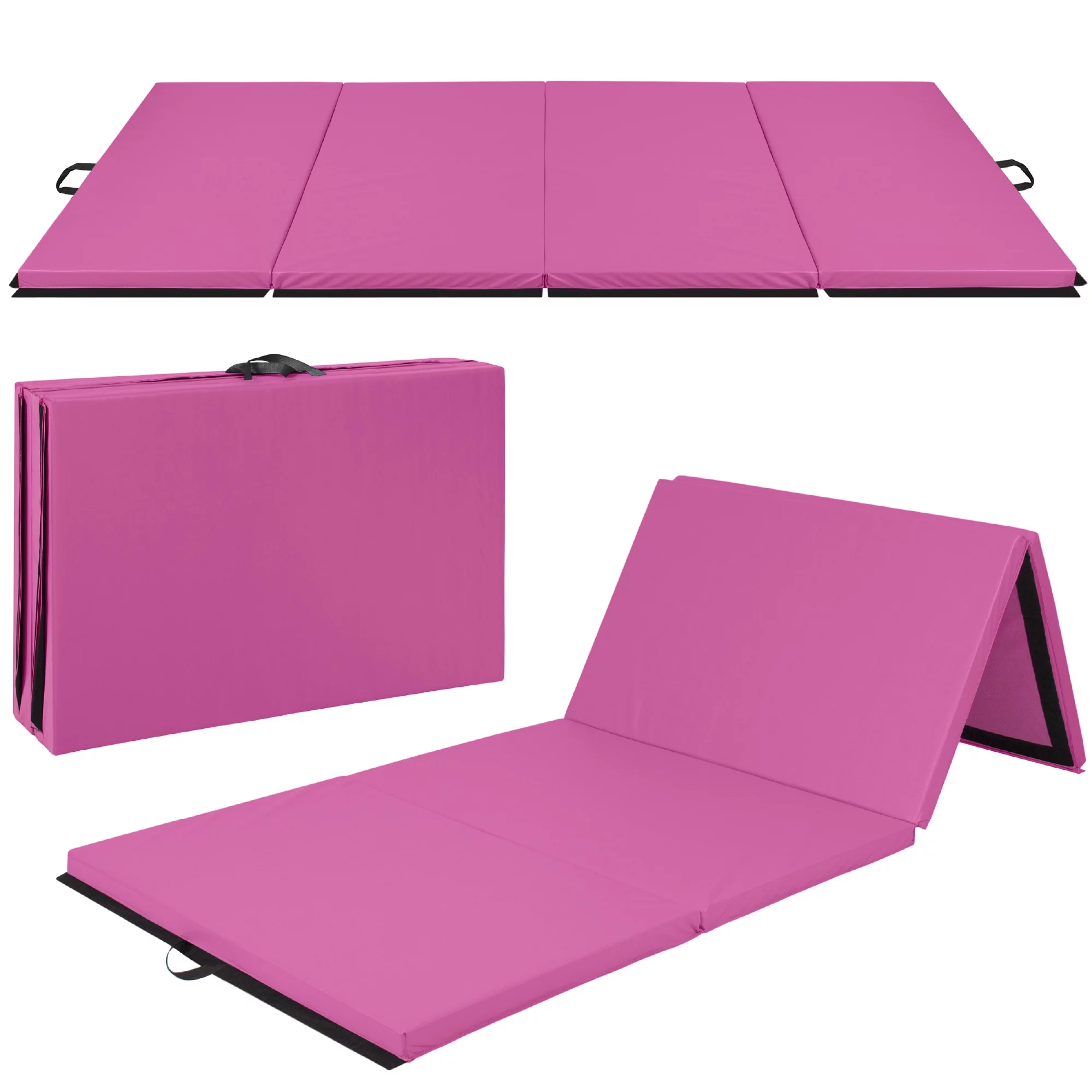 Best Choice Products 10ftx4ftx2in Folding Gymnastics Mat 4-Panel Exercise Workout Floor Mats w/ Handles  Pink