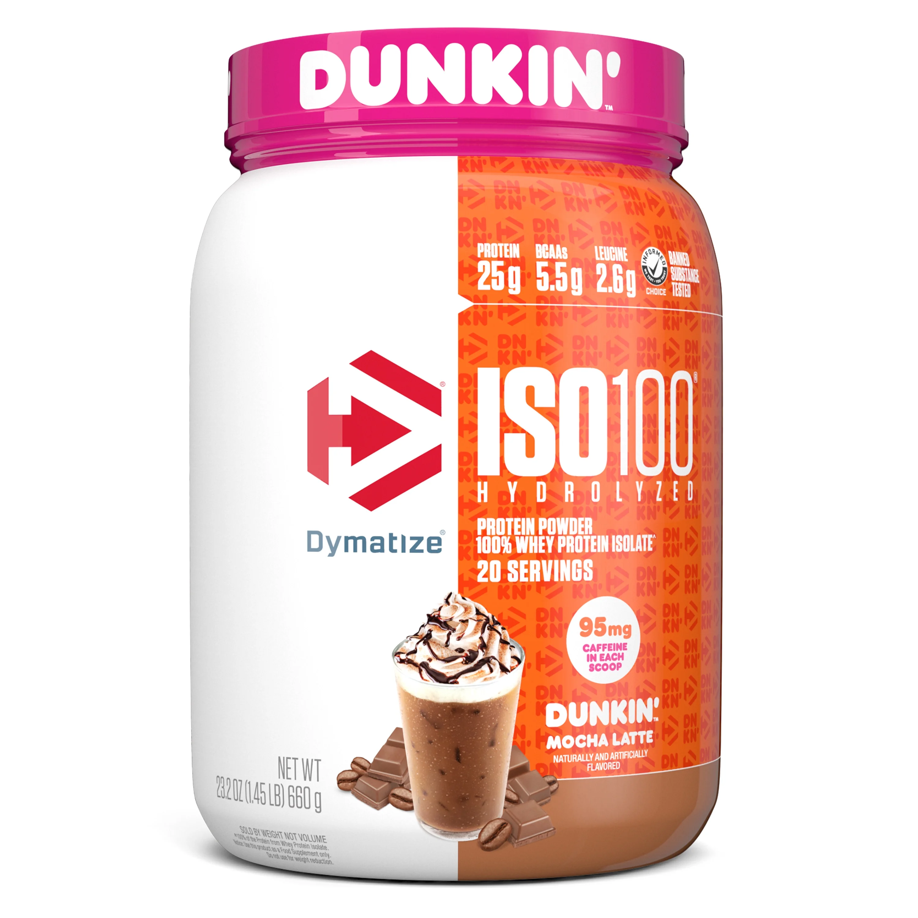 Dymatize ISO100 Hydrolyzed Whey Isolate Protein Powder, Dunkin' Mocha, 25g Protein, 20 Serv
