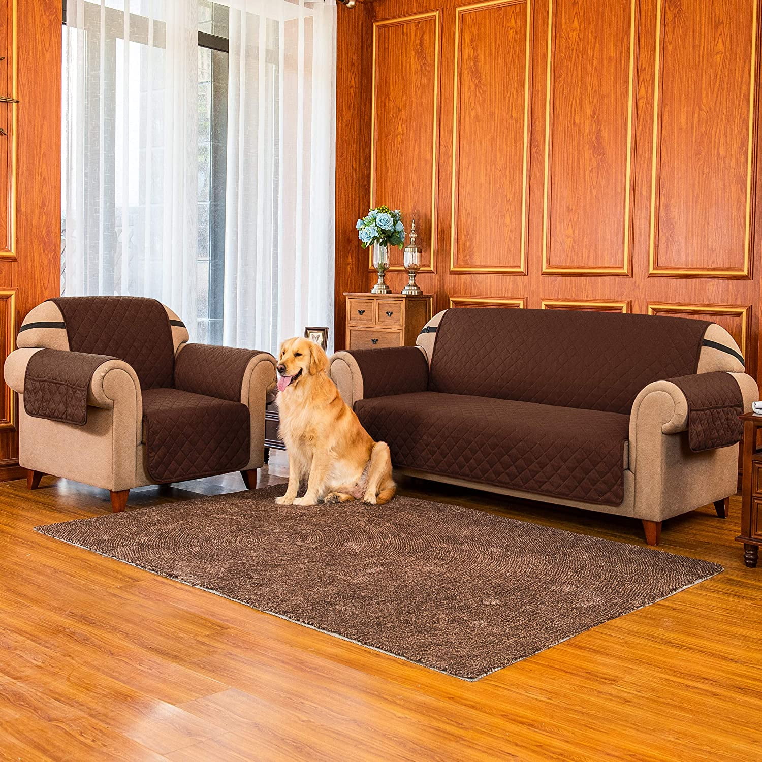 Subrtex 1-Piece Reversible Sofa Cover Quilted Slipcover (Sofa, Chocolate)