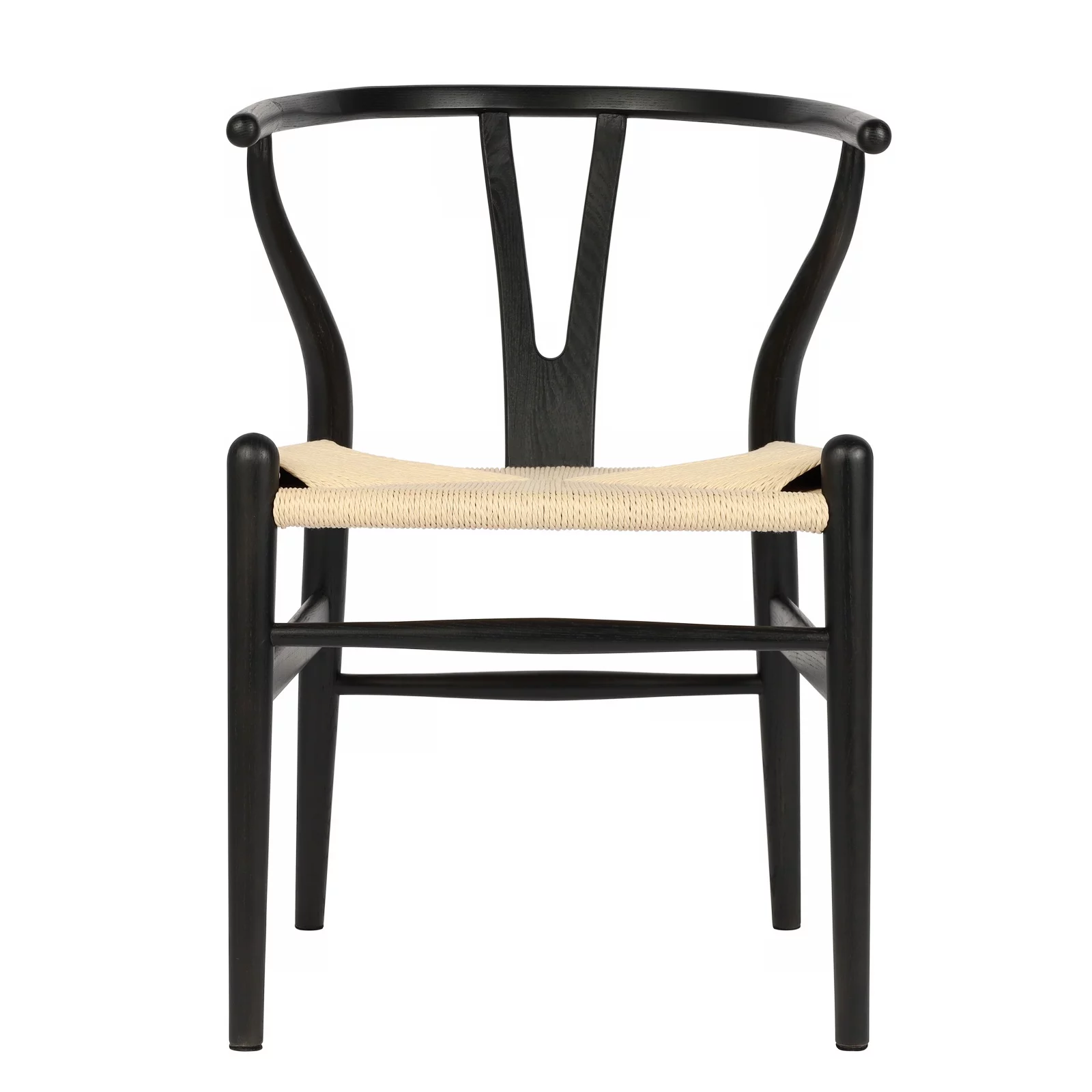Tomile Dining Chair, Wishbone Chair Mid-Century Solid Wood Y Chair, Rattan Armchair (Ash Wood - Black with Natural Seat)