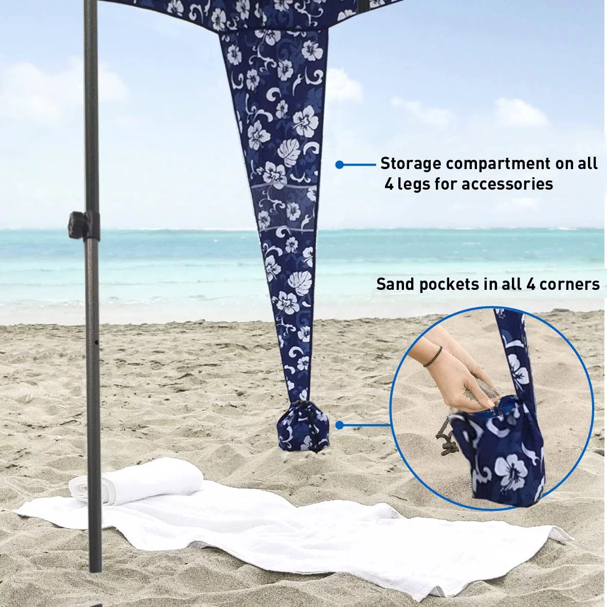 EasyGoProducts CoverU Beach Cabana Tent Shelter Quick Pop Up 2-3 Person Canopy Umbrella Great for Beach and Lake and Events - Patented and Patents Pending, Shelter Blue Shelter Blue Flowers
