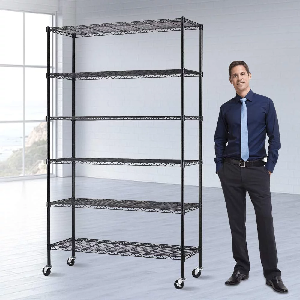 6 Tier Wire Shelving Unit with Wheels Adjustable Storage Shelves Heavy Duty Metal Wire Shelf Standing Garage Shelves for Multifunctional Home Storage,2100 lbs Weight Capacity