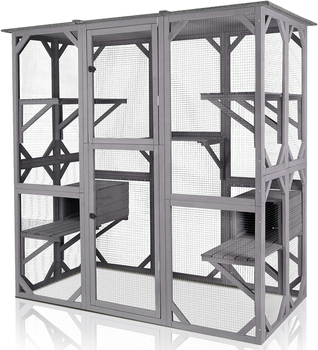 Gutinneen Catio Large Cat House Outdoor Walk in Outdoor Cat Enclosure Indoor Cage Kitty Condo Playpen with Door, Platform & Small House 71