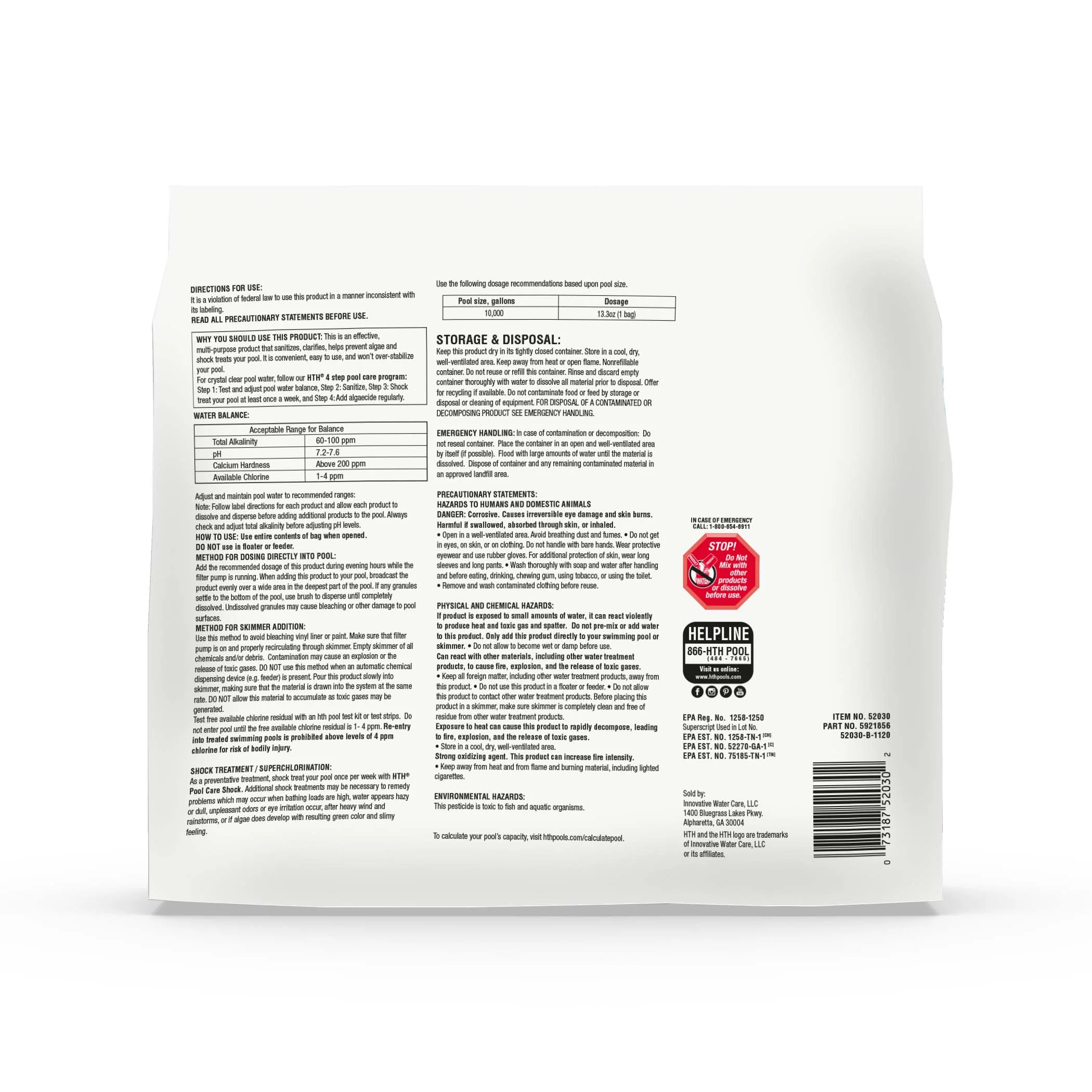 HTH Pool Care Shock for Swimming Pools, Granules, 6 Pack, 13.3 oz