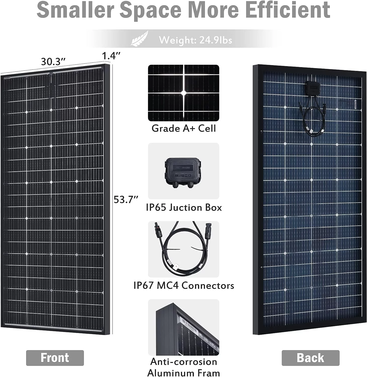 JJN Bifacial 2PCS 10BB 200W Mono Solar Panels 12V High Efficiency Solar Panel for Off-Grid System