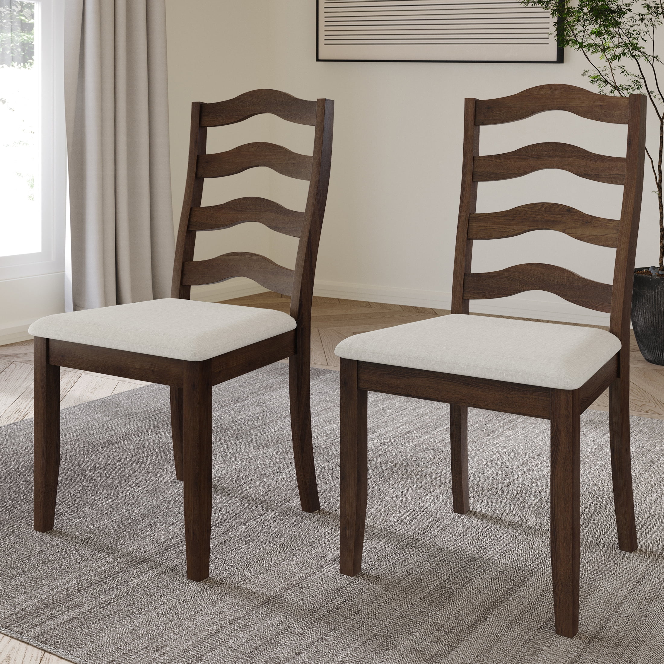 Castle Place Simple Timeless Wooden Dining Chair, Set of 2, Brown