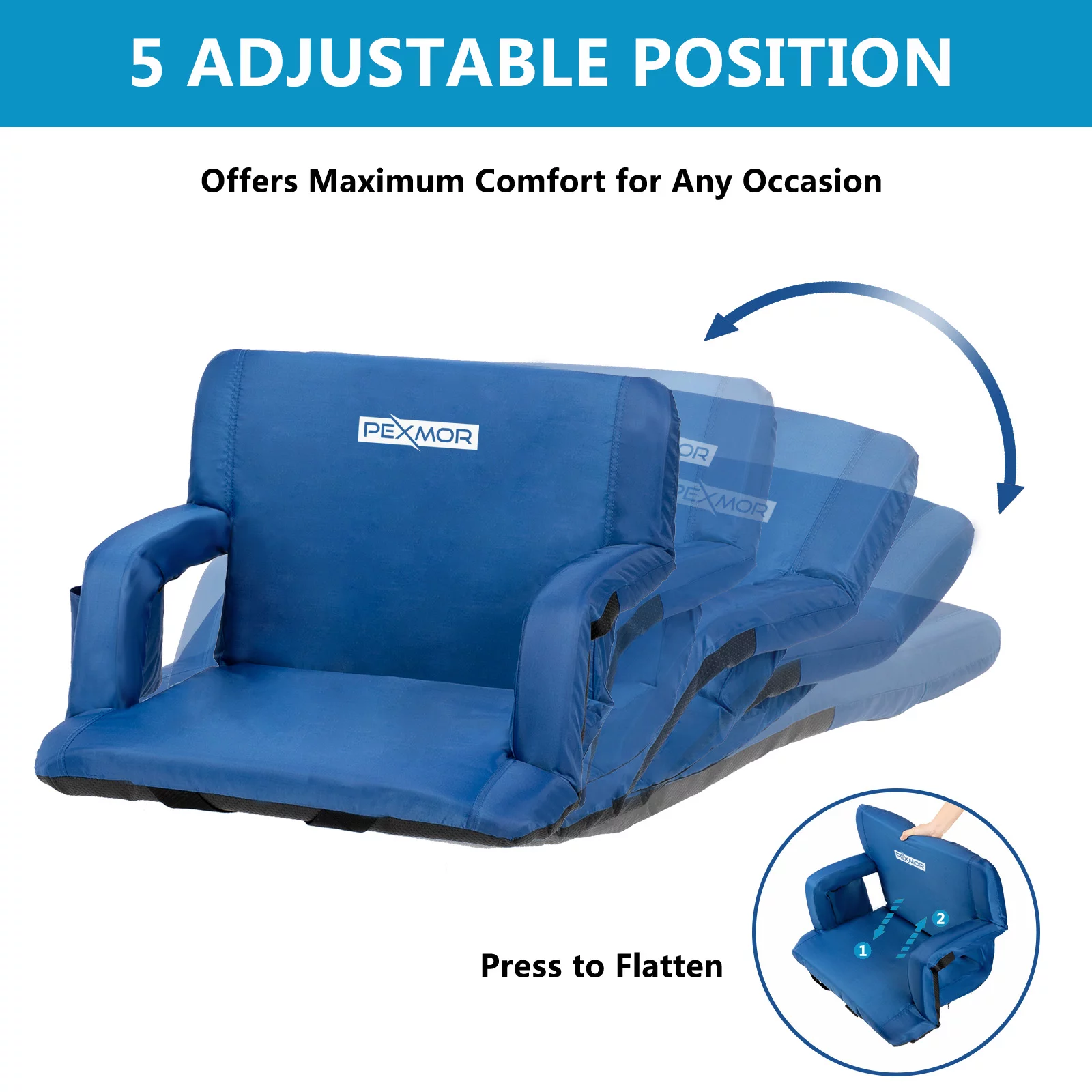 PEXMOR Extra Wide 25'' Stadium Seat for Bleachers with Back Support & Carrying Bag, Portable Reclining Cushion