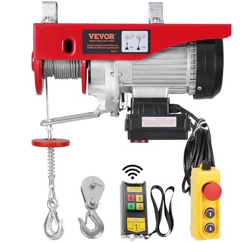VEVOR Electric Hoist, 2200 lbs Lifting Capacity, 1600W 110V Electric Steel Wire Winch with Wireless Remote Control, 40ft Single Cable Lifting Height & Pure Copper Motor, for Garage Warehouse Factory