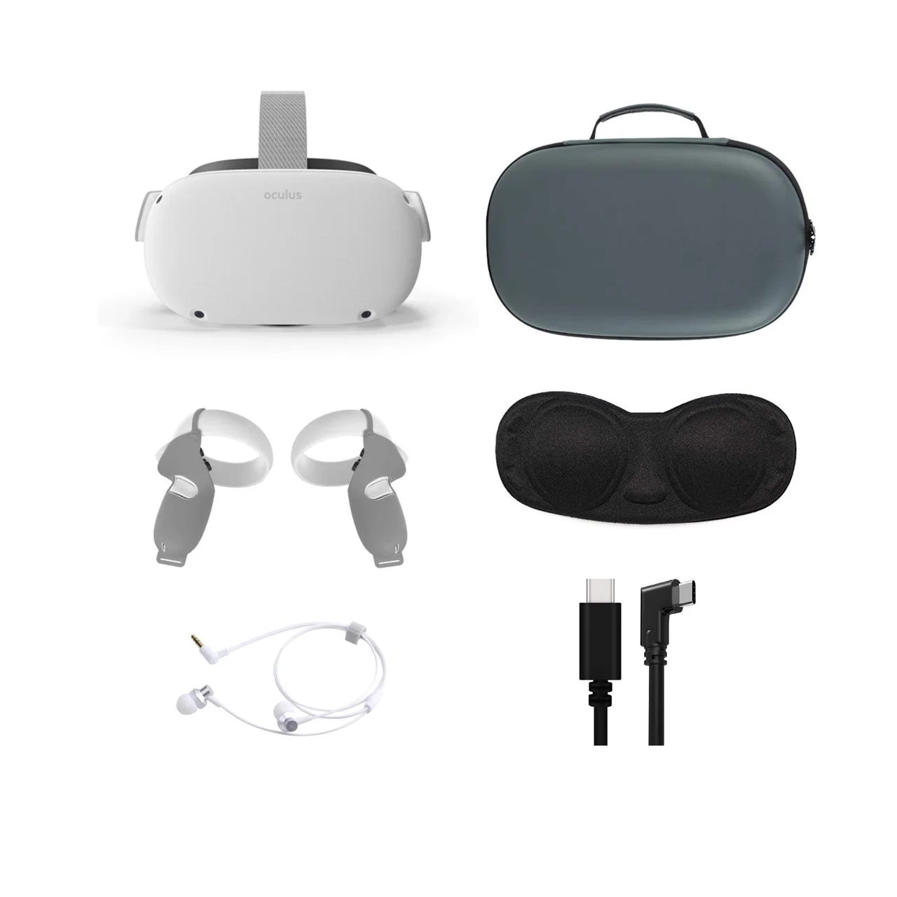 2021 Oculus Quest 2 All-In-One VR Headset 128GB, Touch Controllers, 1832x1920 up to 90 Hz Refresh Rate LCD, Mytrix Carrying Case, Earphone, Link Cable, Gray Grip Cover, Lens Cover