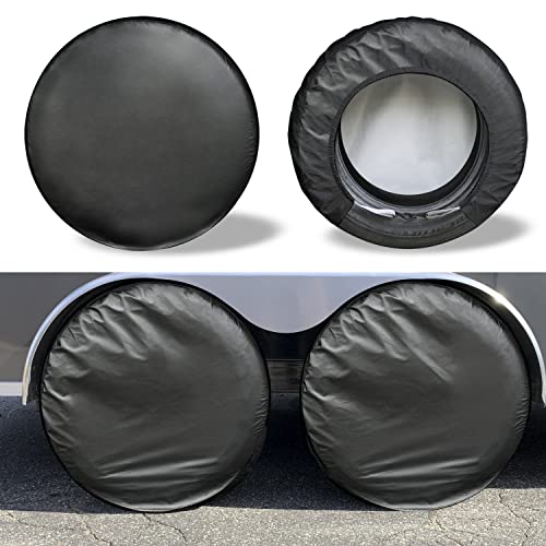 Kayme Rv Tire Covers Set of 4, Travel Trailer Camper Truck SUV Motorhome Waterproof Wheel Cover, Sun Rain Snow Protector, Fit 27-29 Inch Tire Diameter/Silver