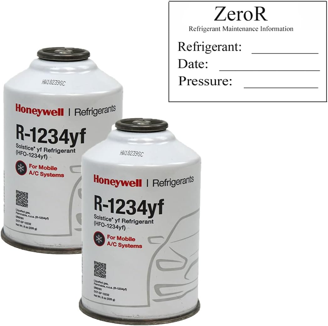 ZeroR® - R1234YF Honeywell self sealing R1234YF Refrigerant Two cans with maintenance Label