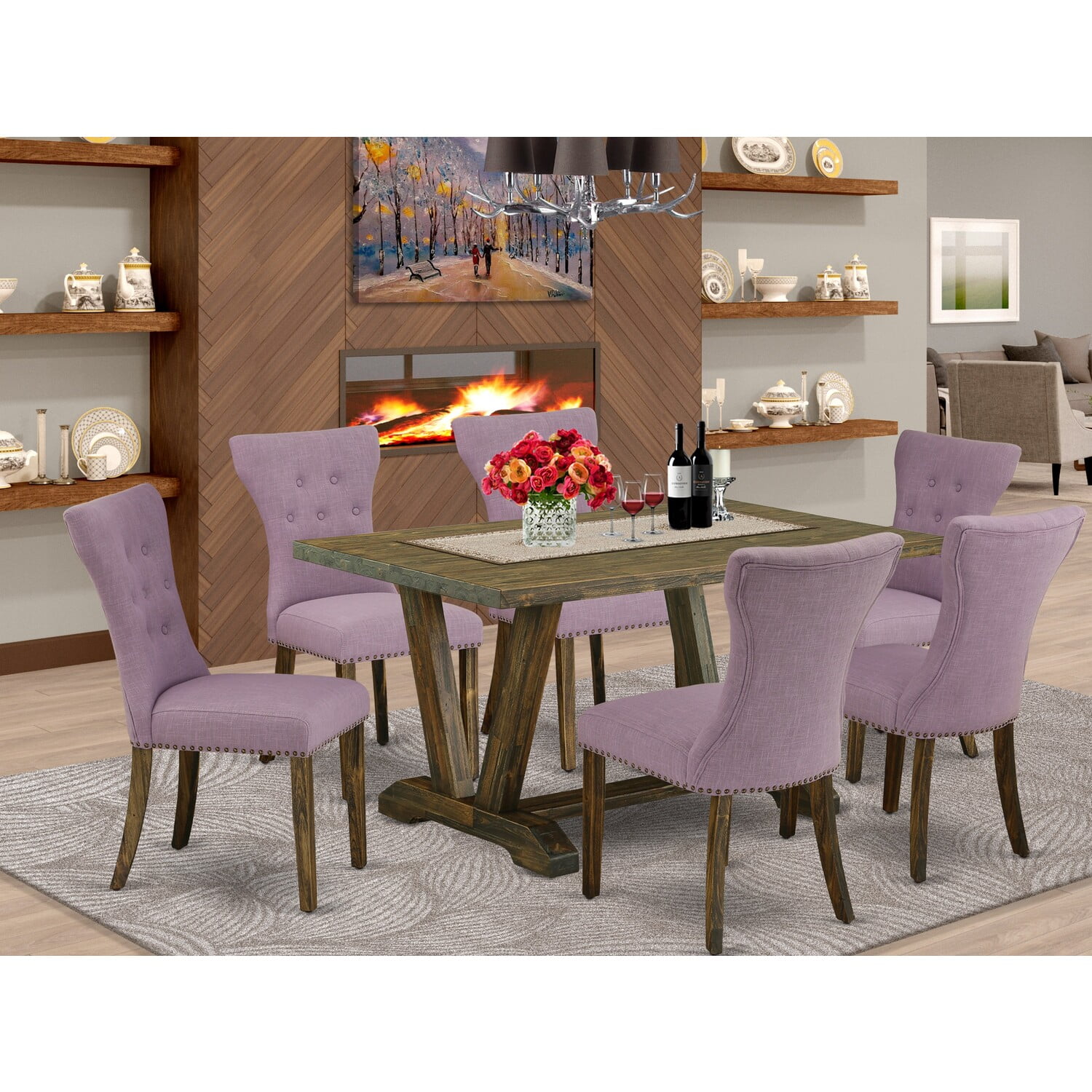 East West Furniture V776Ga740-7 - 7-Piece Small Dining Table Set - 6 Parson Chairs and Dining Room Table Solid Wood Structure