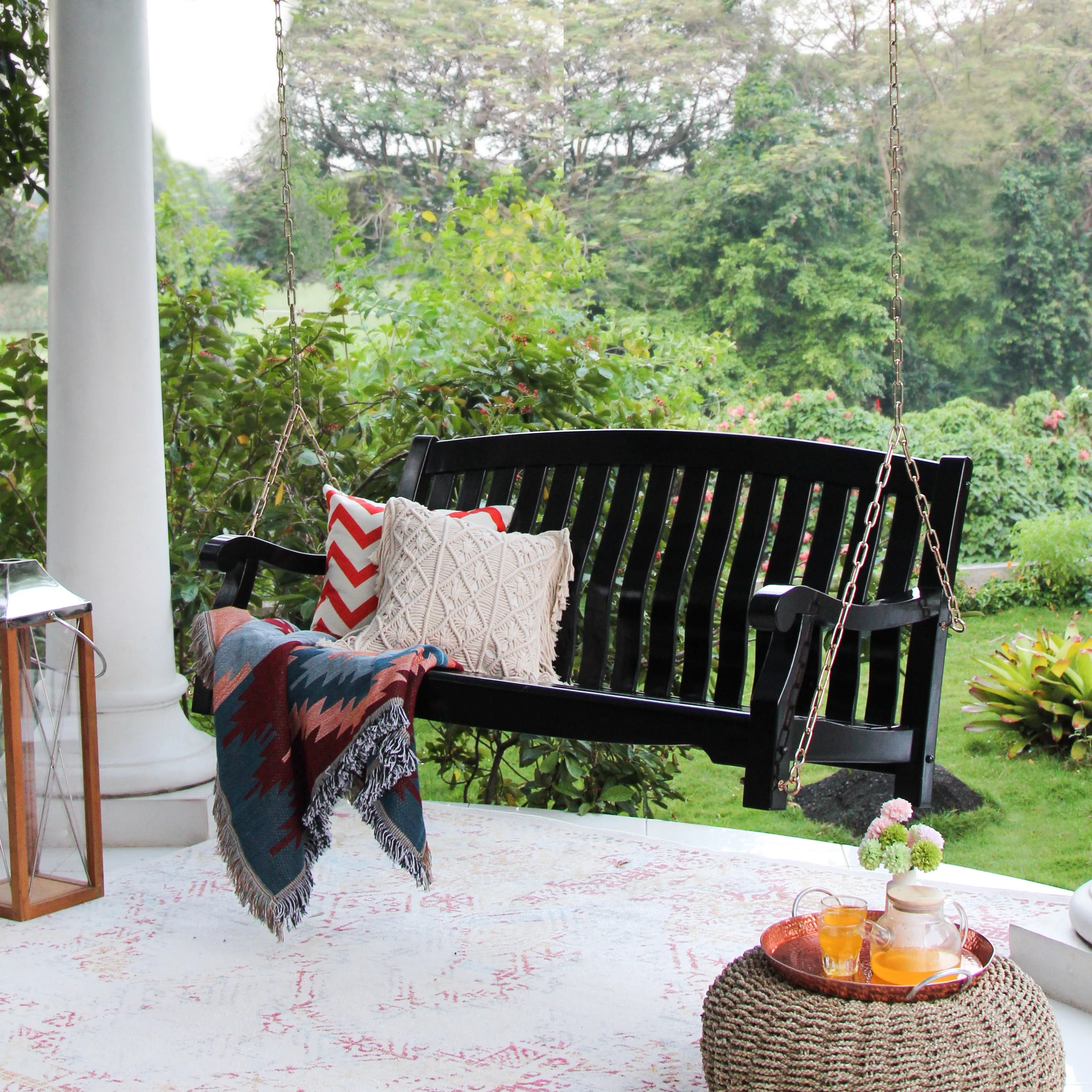 Cambridge Casual  Lyon Mahogany Wood Porch Swing White