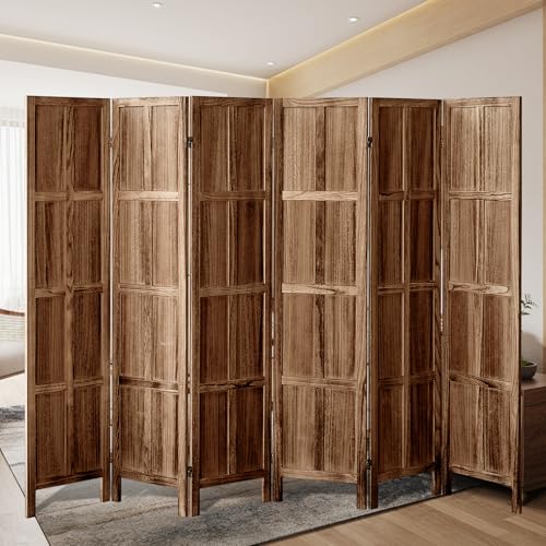 Wood Room Divider 4 Panel, 5.6 FT Tall Room Divider and Folding Privacy Screen, Partition Divider for Room Separation, Wooden Wall Divider Screen for Home Office Bedroom (Retro White)