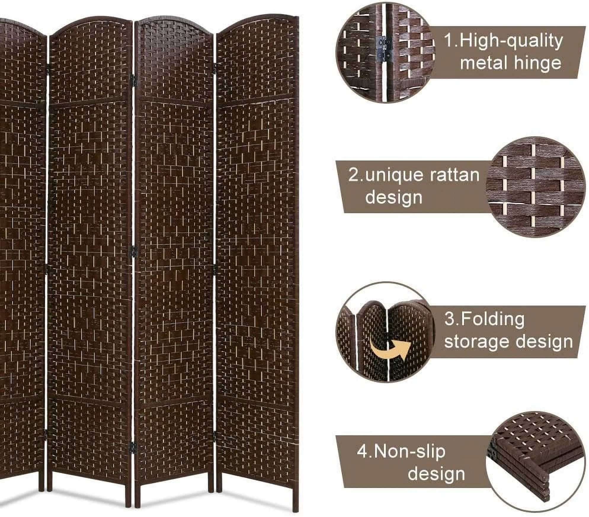 YRLLENSDAN Room Divider 6 Panel Folding Privacy Divider 6 Ft Indoor Wall Divider Portable Partition Wood Screen, Brown