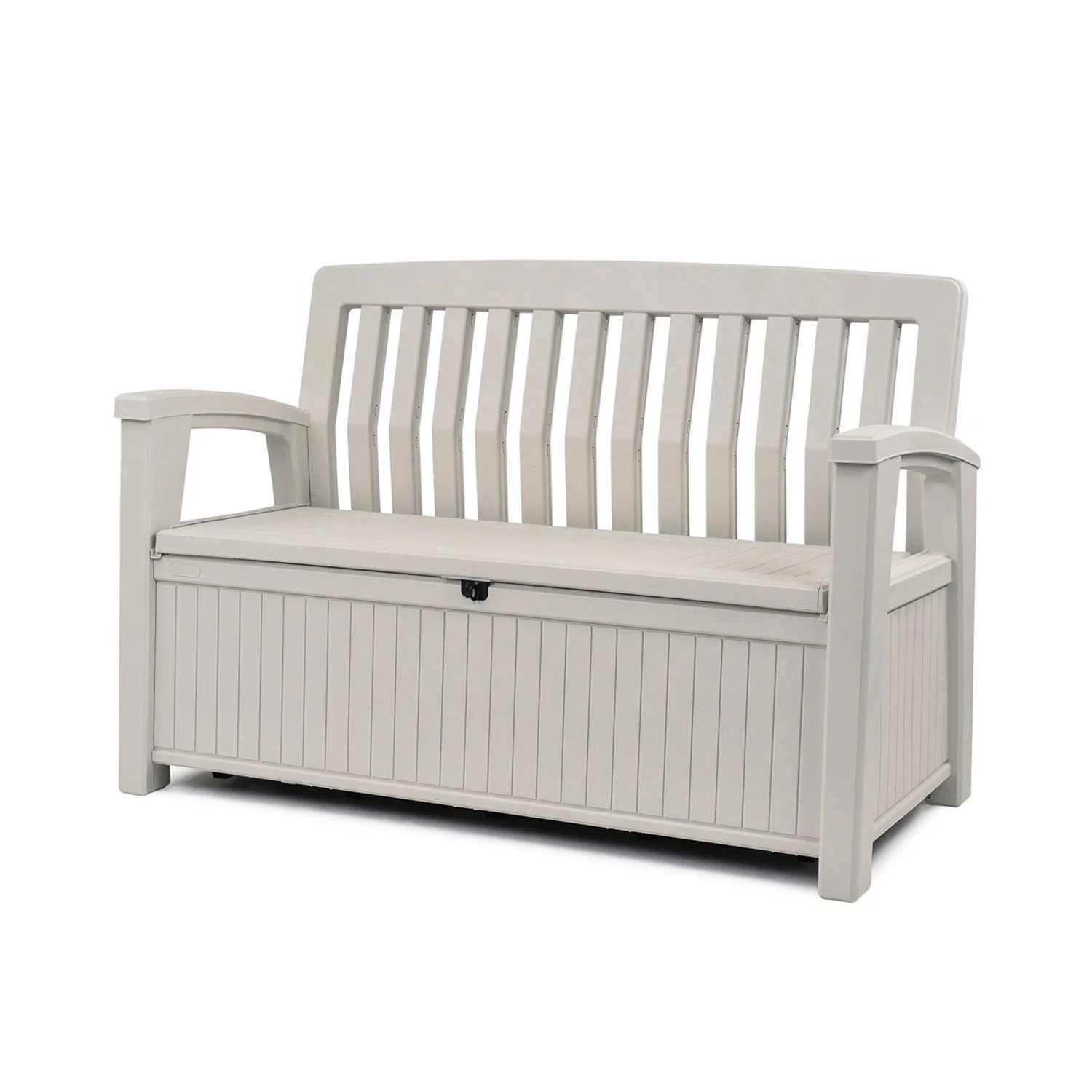 Keter 60 Gallon Storage Bench Chair Deck Box for Outdoor Patio and Garden, Ivory