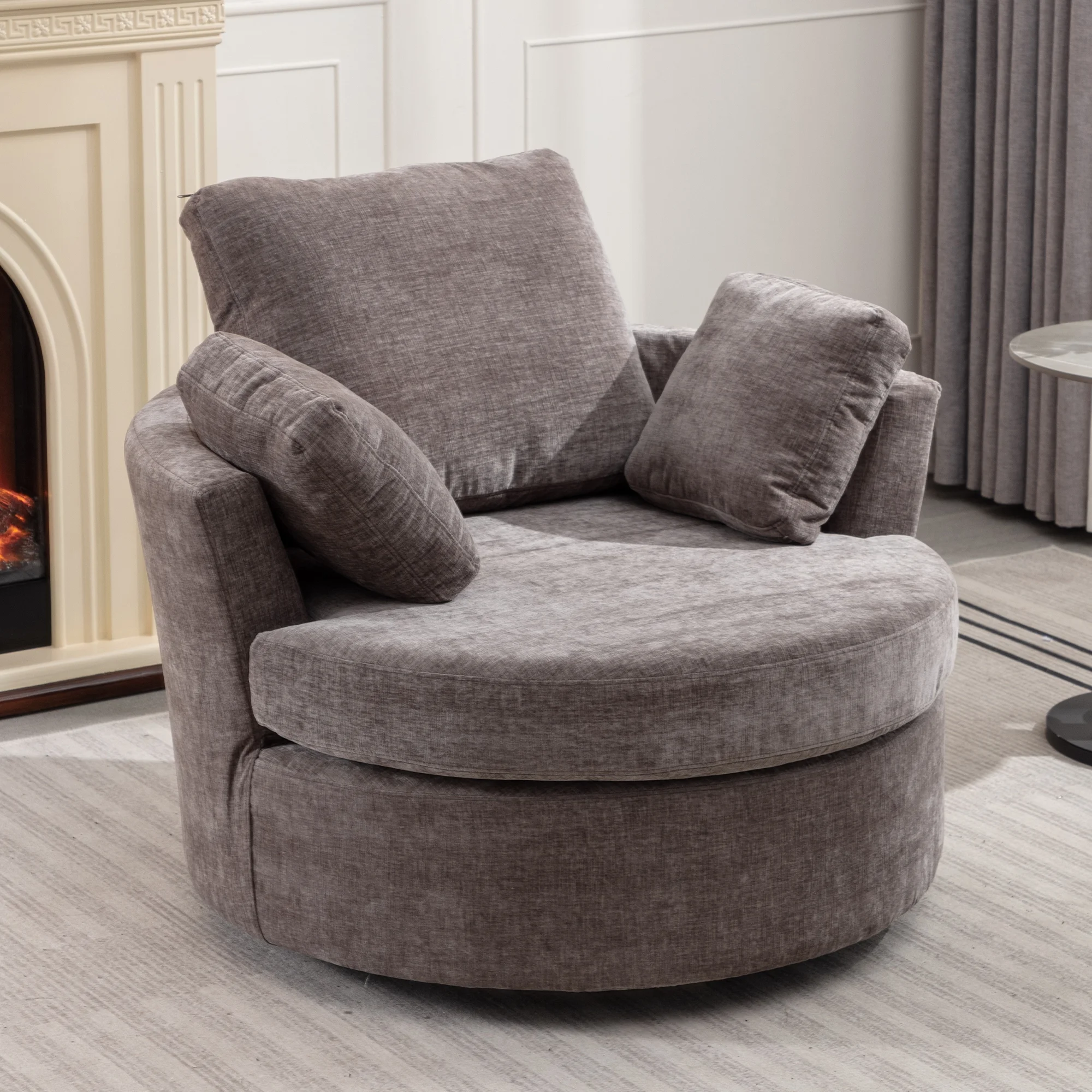 Oversized Round Swivel Accent Chair - Cozy Club 360° Swivel Single Sofa with 3 Pillows for Living Room Bedroom