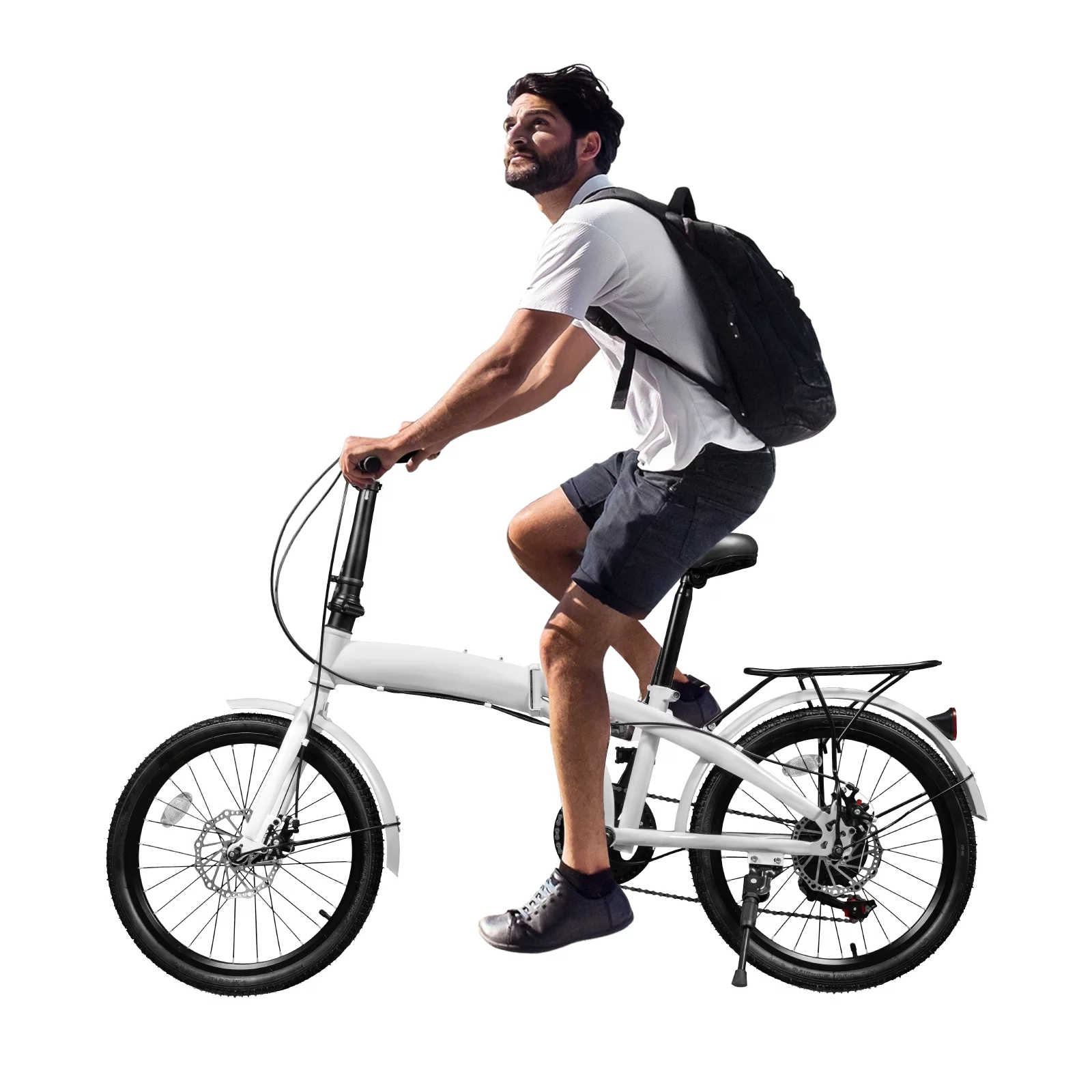 20-inch Wheels 7 Speed Folding Bike Compact High Carbon Steel Urban Commuter Bicycle for Unisex Adult White Streamline