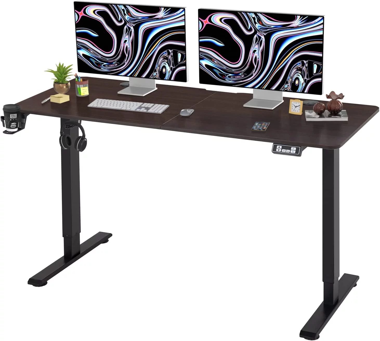 Electric Standing Desk Height Adjustable Computer Desk 55 inches Home Office Gaming Desk Writing Computer Workstation PC Simple Sit-Stand Large Working Area Student Kids Study Desk (Walnut)