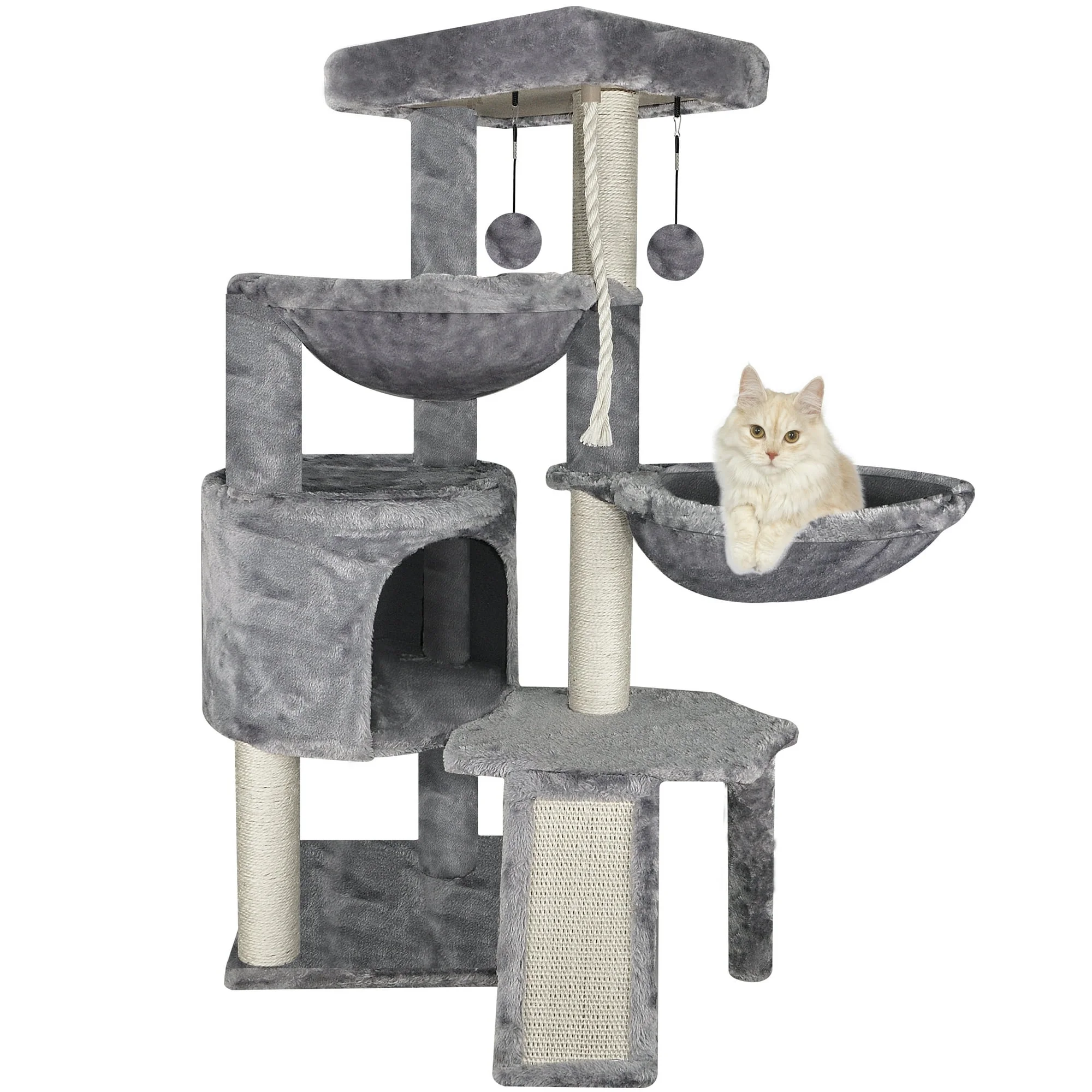 WK Cat Tree Cat Tower with Cat Scratching Posts,Activity Centre Climbing Tree Cat Furniture with Cat Condo and Two Hammocks,Grey