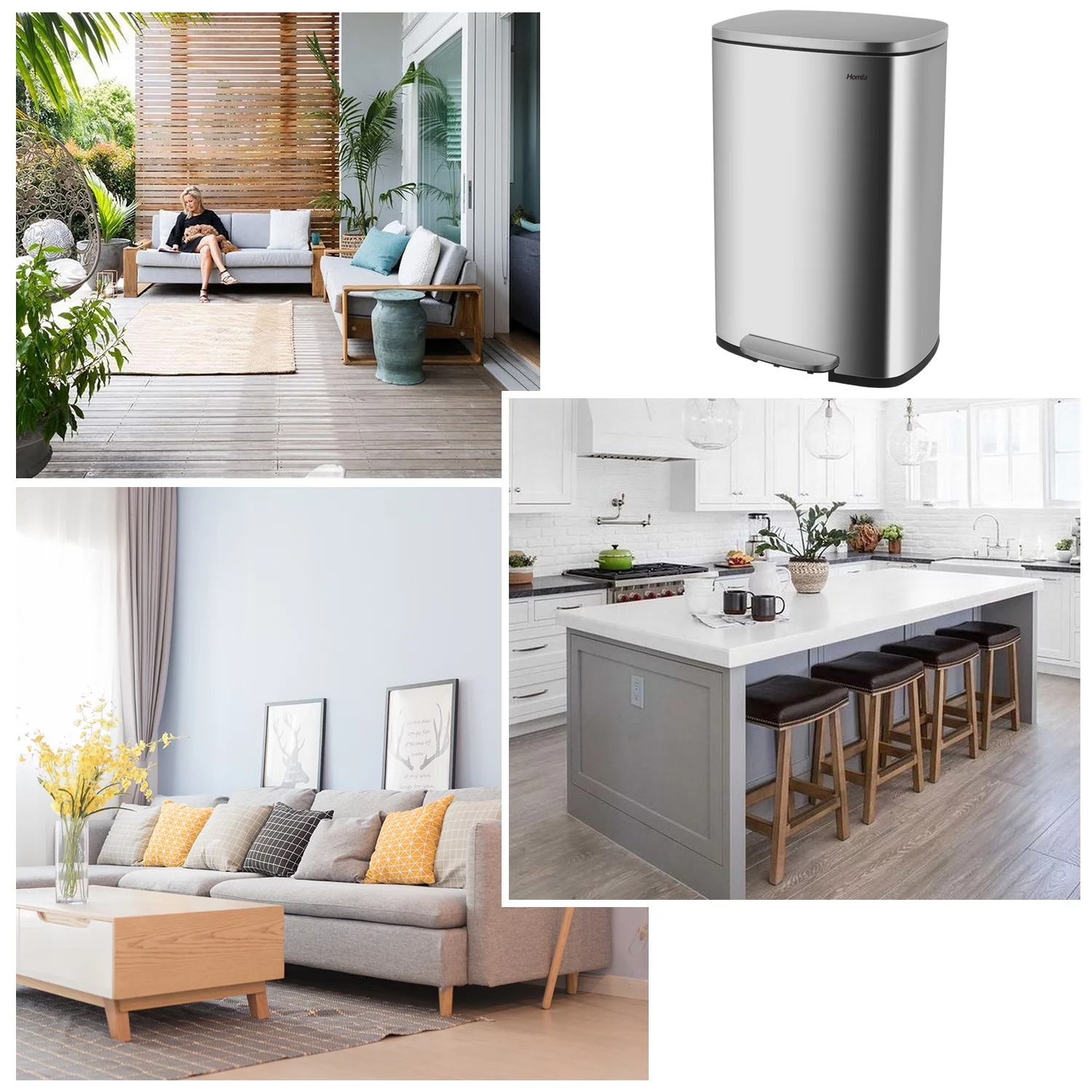 Homfa Kitchen Trash Can, 13 Gallon (50L) Garbage Can Fingerprint Proof with Removable Inner Bucket And Hinged Lids, Pedal Soft Close Removablet, Sliver Finish