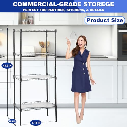 PayLessHere Shelf Shelving Pantry Storage Cabinet 3 Tier Adjustable Metal Storage Shelf 450 lbs Capacity NSF Certified Space Saving Design Adjustable Feet Easy Assembly (Black)