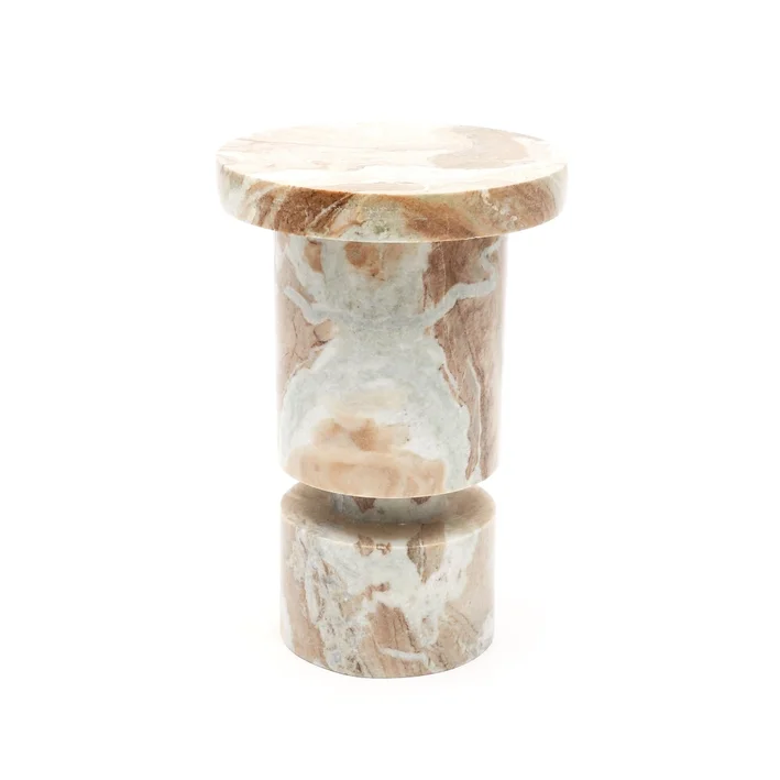 Round Beige Marble Coffee Side Table