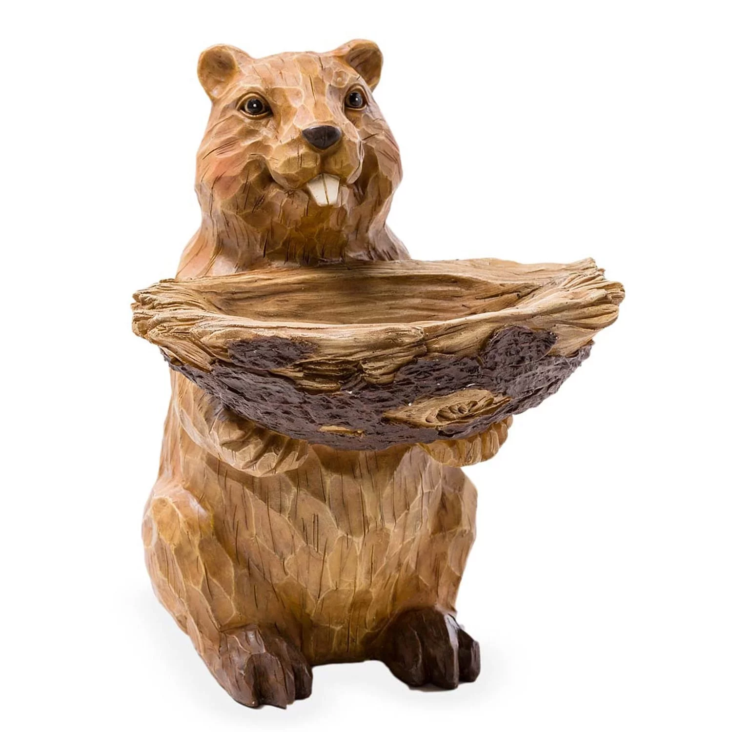 Carved Resin Beaver Birdbath
